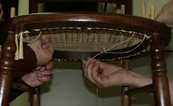 Sandra Holland & Theresa Tonte - Caning Class in Princeton, NJ working on a caned chair.