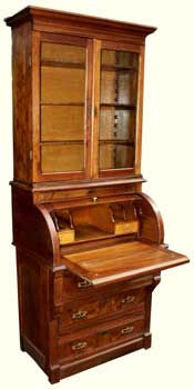 Circa 1860 Cylinder Walnut Secretary - Restoration Complete Whole View