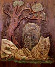 Hand Carved Wildlife Scene - Wolves